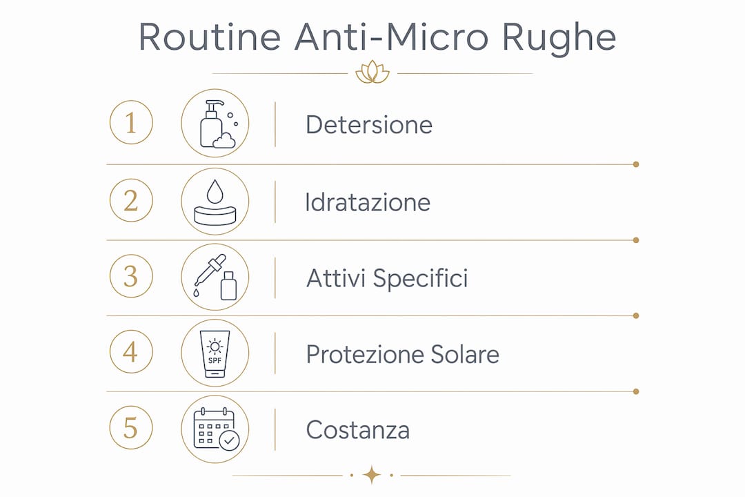 Infografica: tutti i passaggi essenziali per una routine skincare anti-età e anti-micro rughe