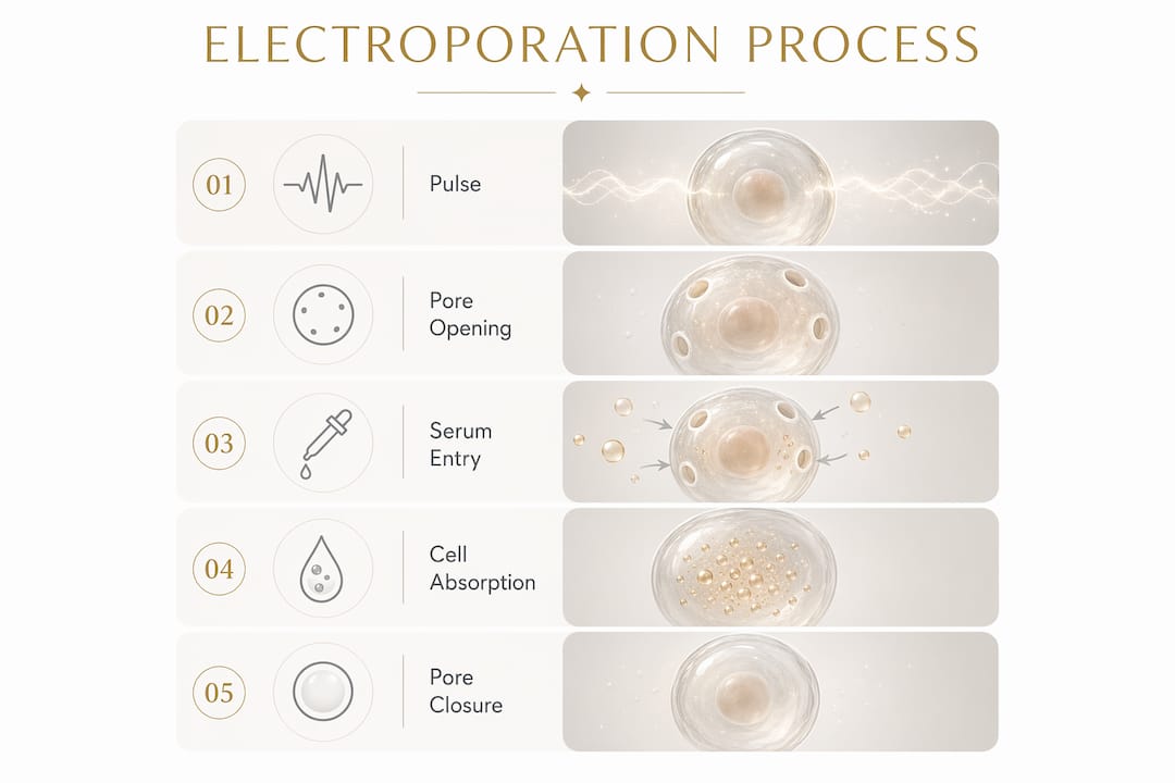 Infographic showing steps of electroporation skincare process