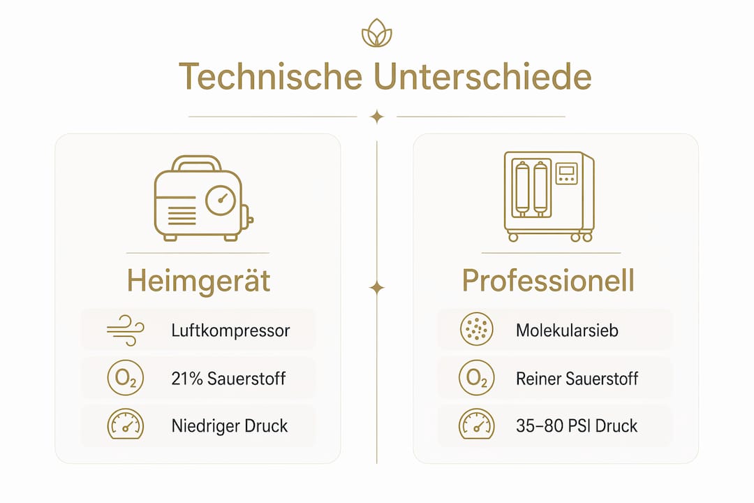 Vergleichsgrafik veranschaulicht die technischen Unterschiede verschiedener Sauerstoffgeräte.