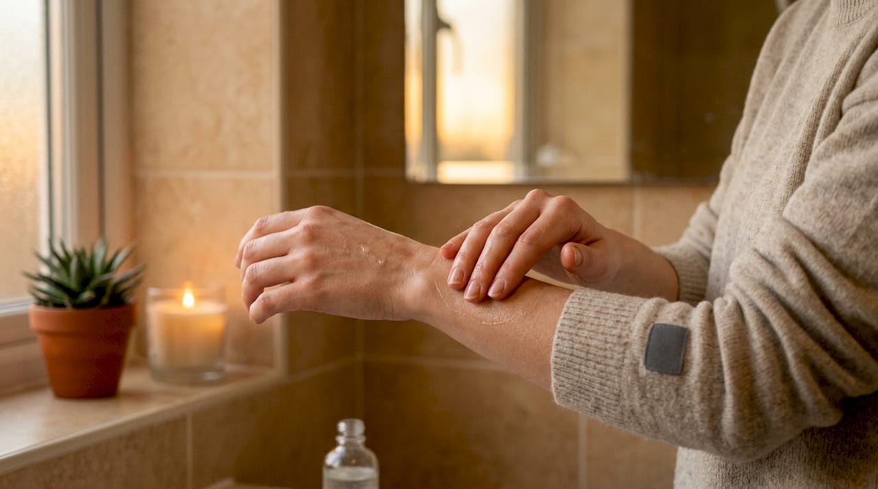 Stendere il siero all’aloe vera sulla pelle dell’avambraccio con le mani