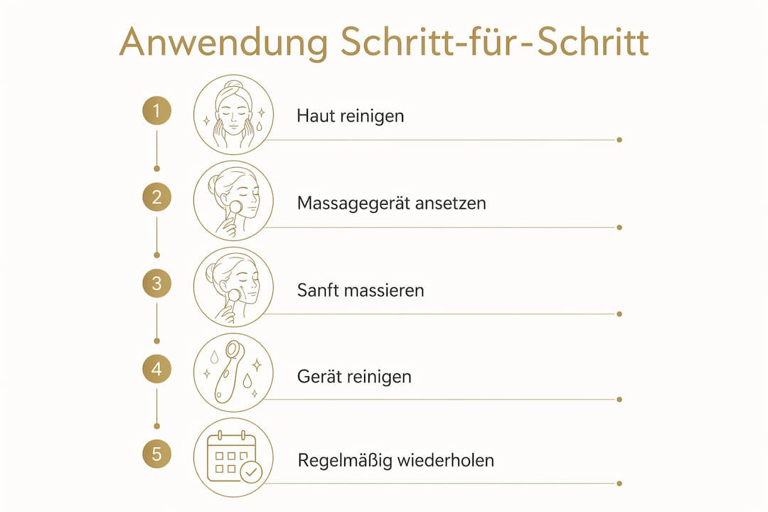 Schritt-für-Schritt-Anleitung zur richtigen Anwendung eines Vibrationsmassagegeräts – anschaulich erklärt in einer Infografik