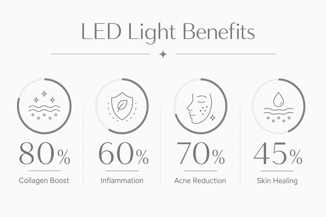 Infographic showing key LED face mask benefits stats
