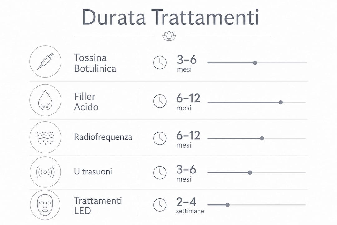 Grafico informativo sui tempi di efficacia dei trattamenti antirughe