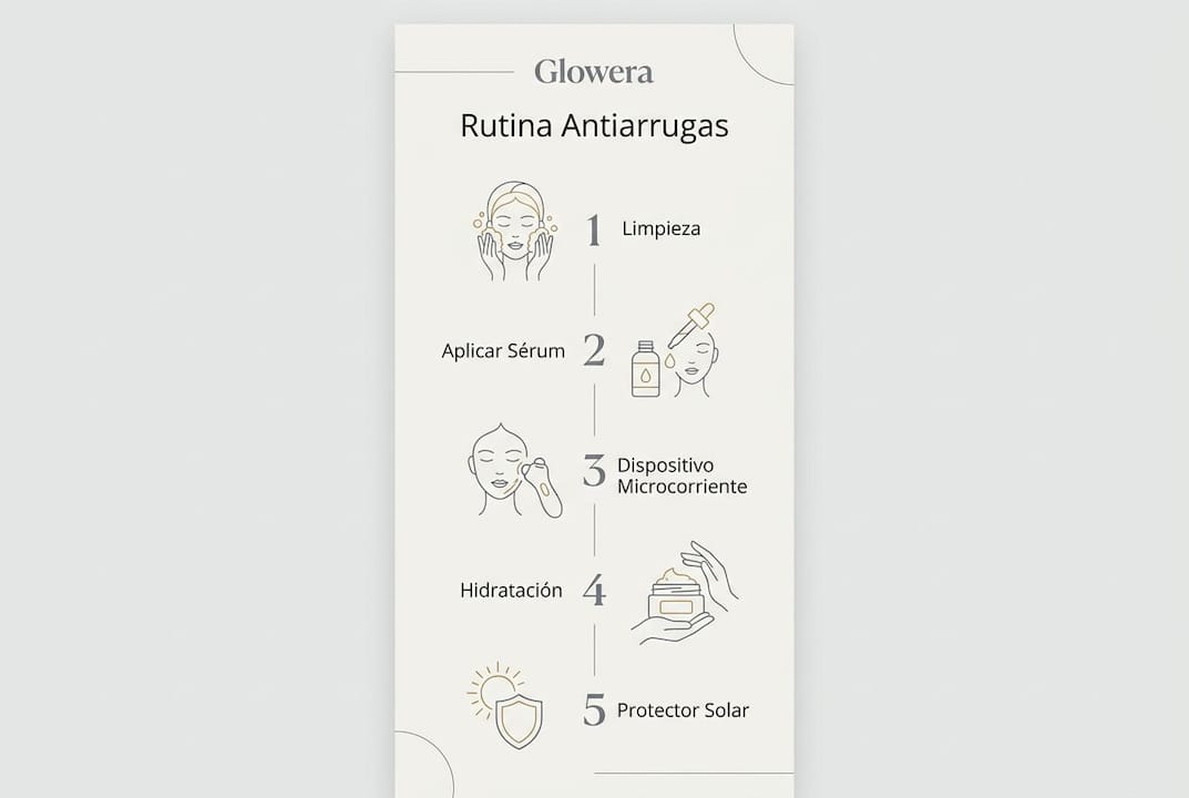 Infografía con los pasos clave para una rutina diaria antiedad