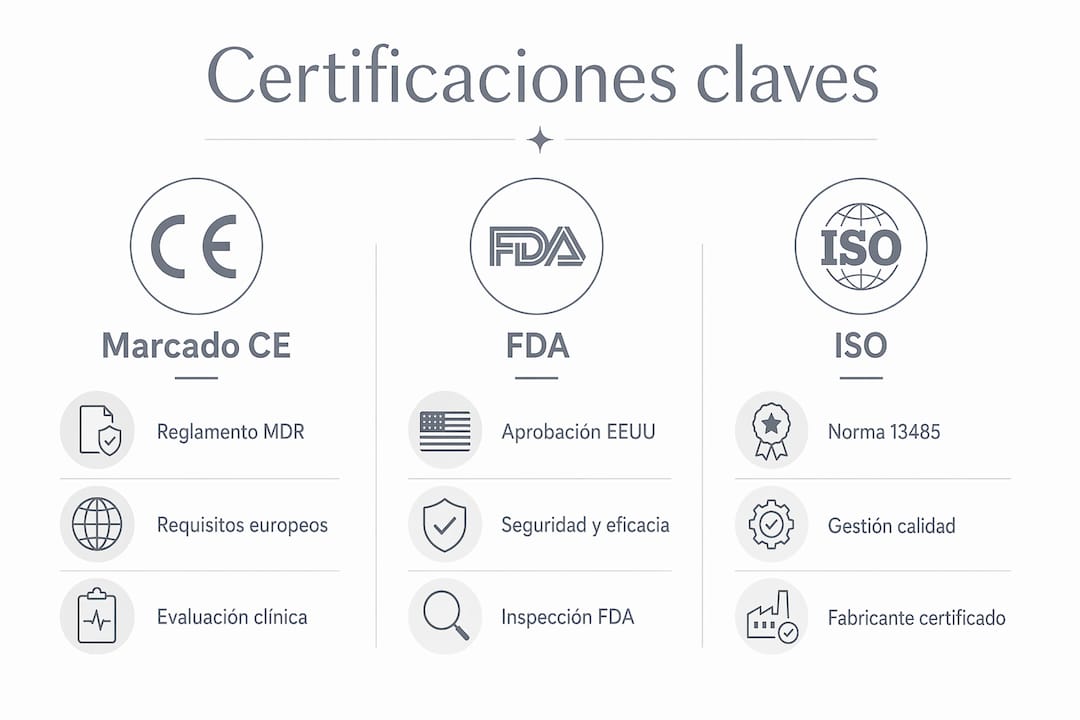 Comparativa visual de las certificaciones CE, FDA e ISO en dispositivos de estética