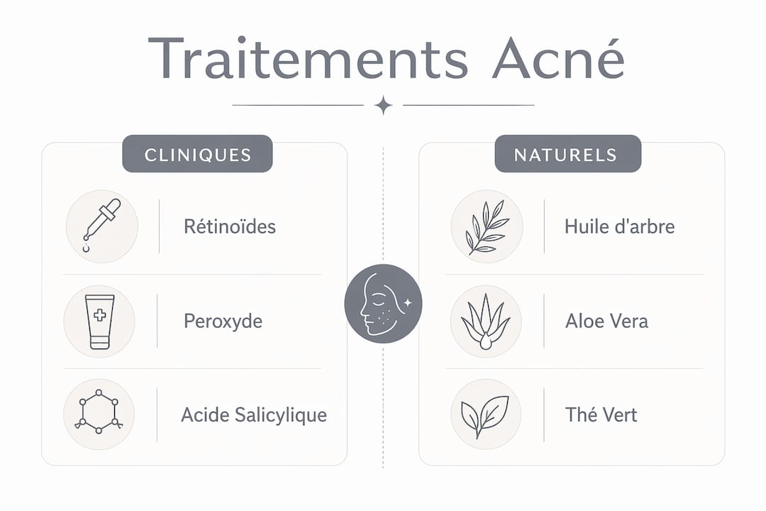 Infographie : un tour d’horizon des solutions contre l’acné, entre traitements médicaux et approches naturelles