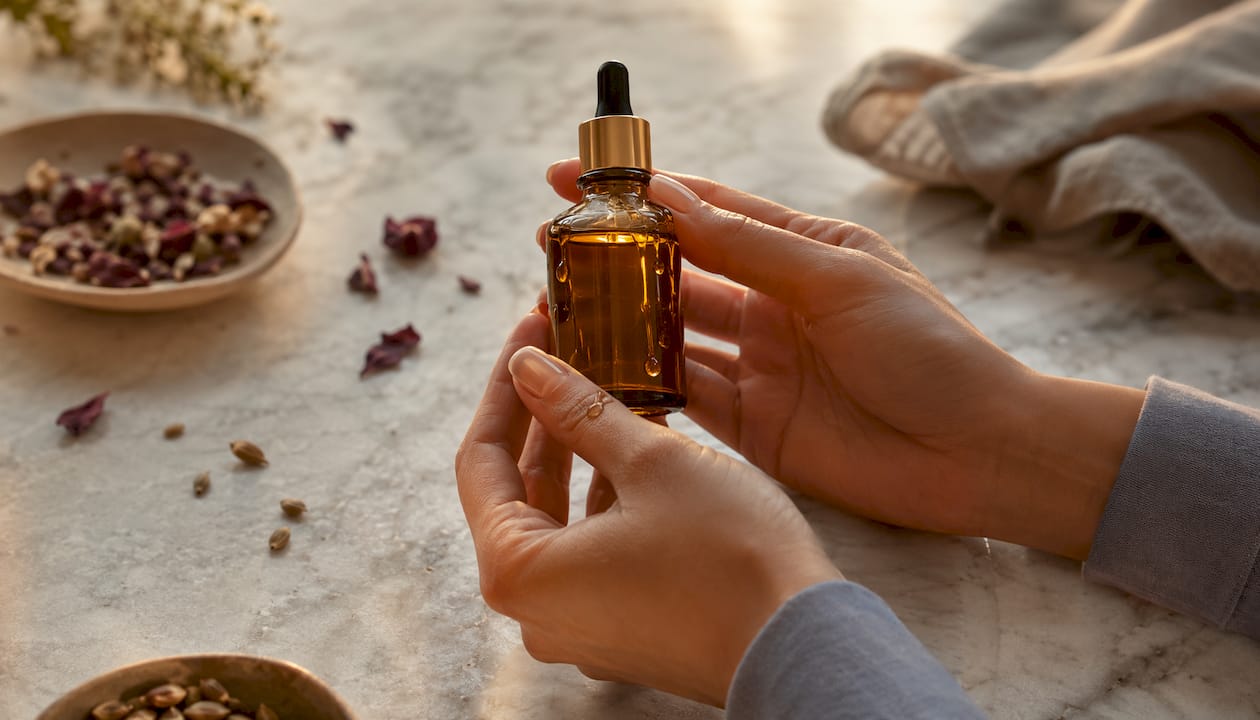 Flacon d’huile naturelle pour le visage et les mains