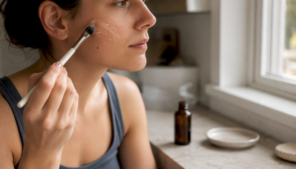 Application du gel conducteur sur le visage à l’aide des mains