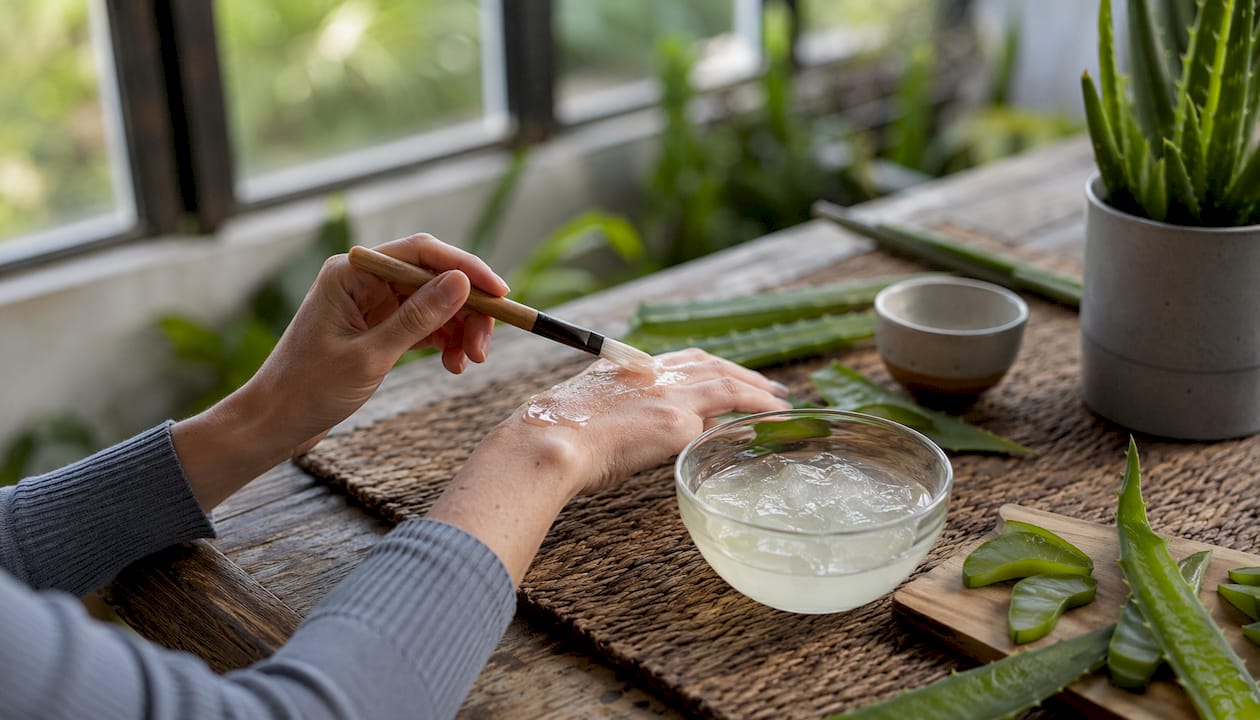 Hands preparing natural aloe vera gel