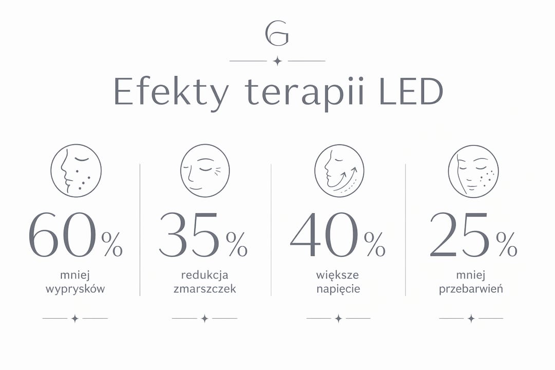 Infografika przedstawiająca, jak działa terapia z użyciem maski LED