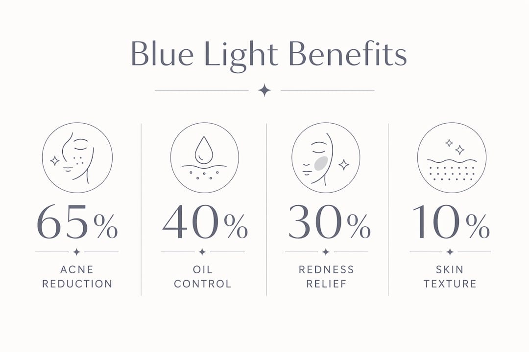Infographic showing blue light therapy key benefits