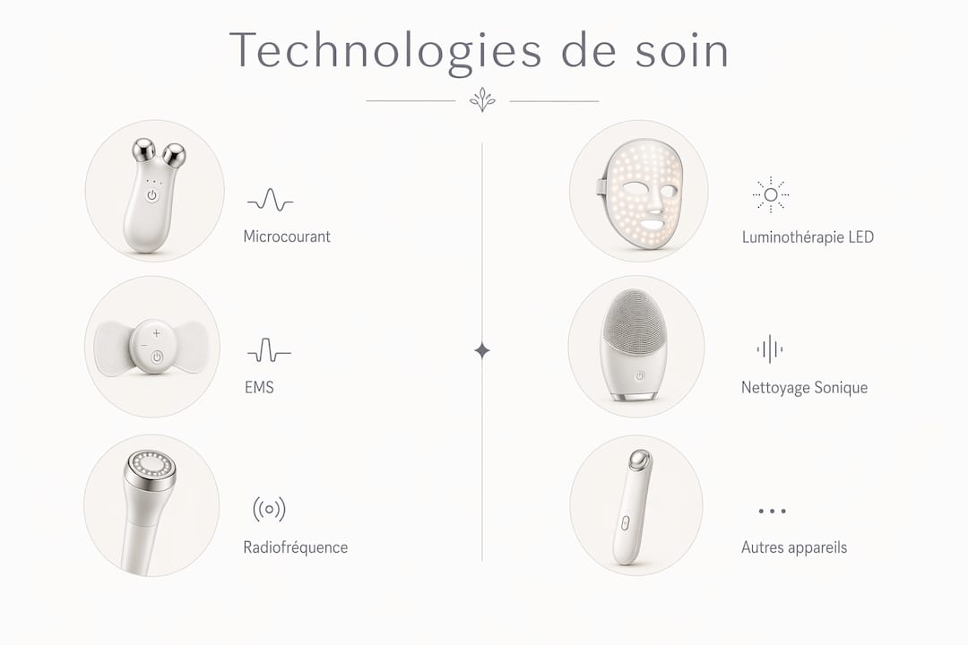 Comparatif visuel des différentes technologies utilisées en soins du visage