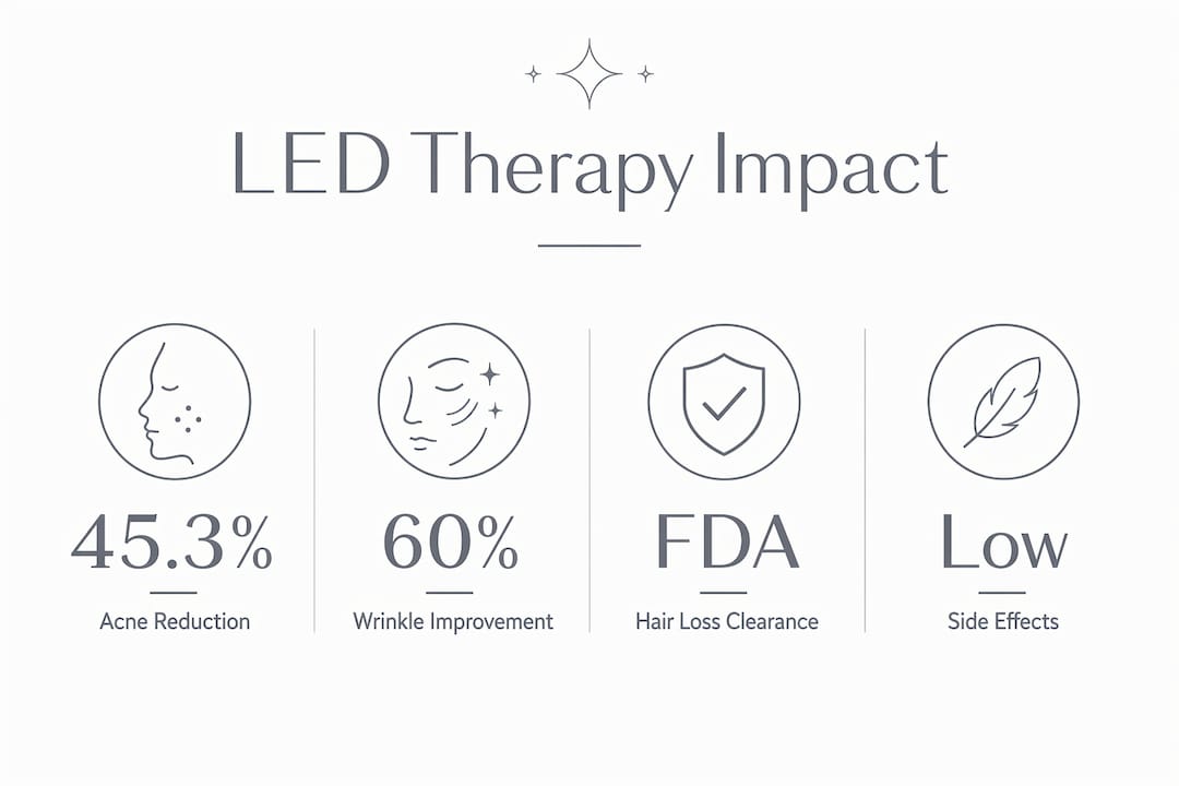Infographic showing key statistics on LED light therapy effectiveness