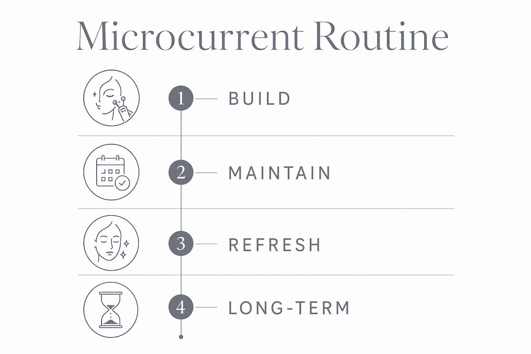Infographic showing microcurrent routine stages timeline