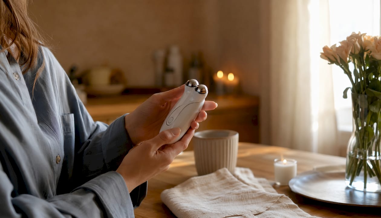 Dettaglio delle mani mentre utilizzano un dispositivo a microcorrente
