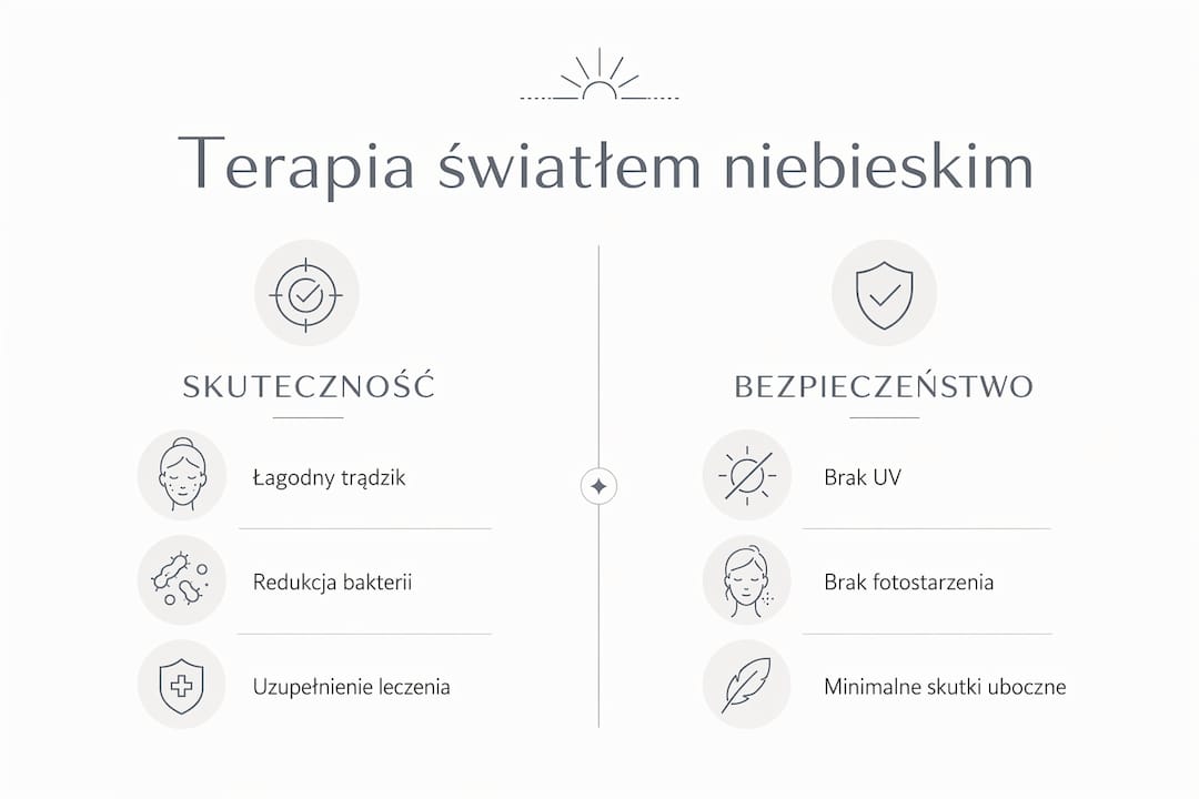 Grafika przedstawiająca, jak terapia światłem działa i dlaczego jest bezpieczna dla zdrowia.