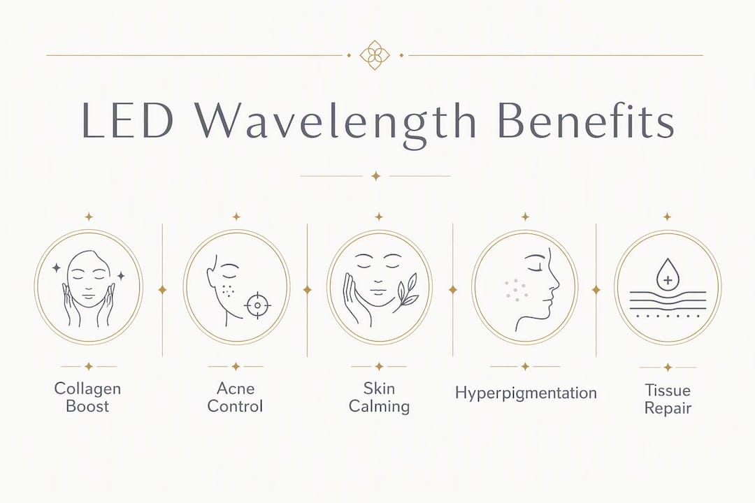 Infographic showing key LED mask color benefits