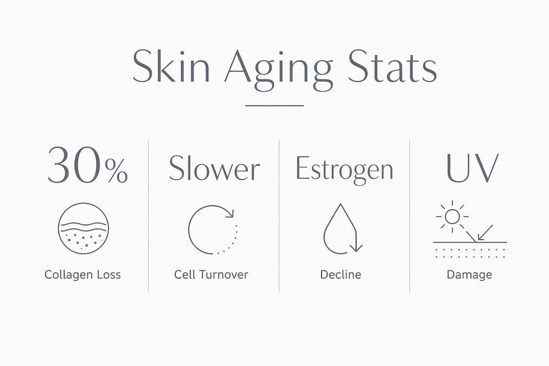 Infographic showing skin aging key statistics
