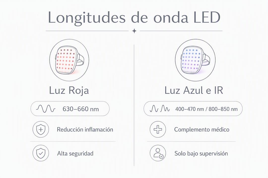 Guía visual sobre las longitudes de onda más efectivas de luz LED para tratar la rosácea