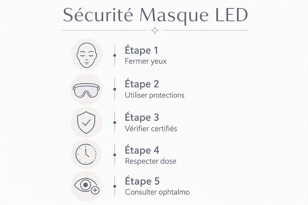 Découvrez en un coup d’œil les bonnes pratiques pour utiliser un masque LED en toute sécurité grâce à notre infographie détaillée.