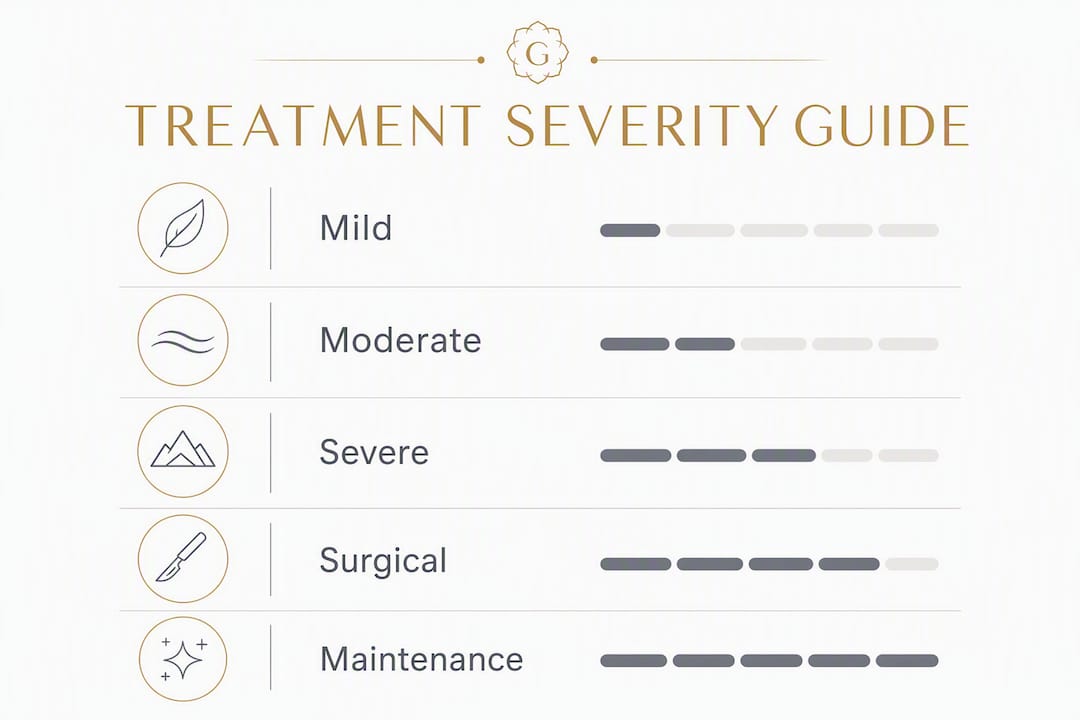 Infographic showing severity-based cheek sagging treatment guide