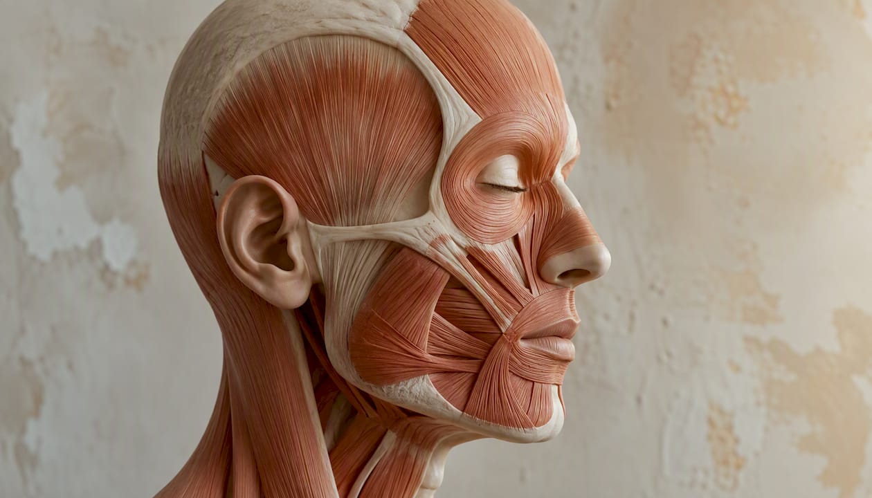 Vue latérale d’un modèle anatomique des muscles du visage