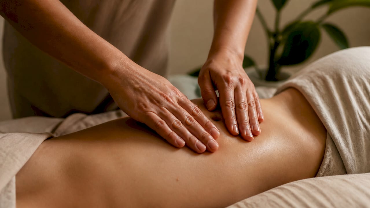 Masaje manual en abdomen postparto para drenaje linfático