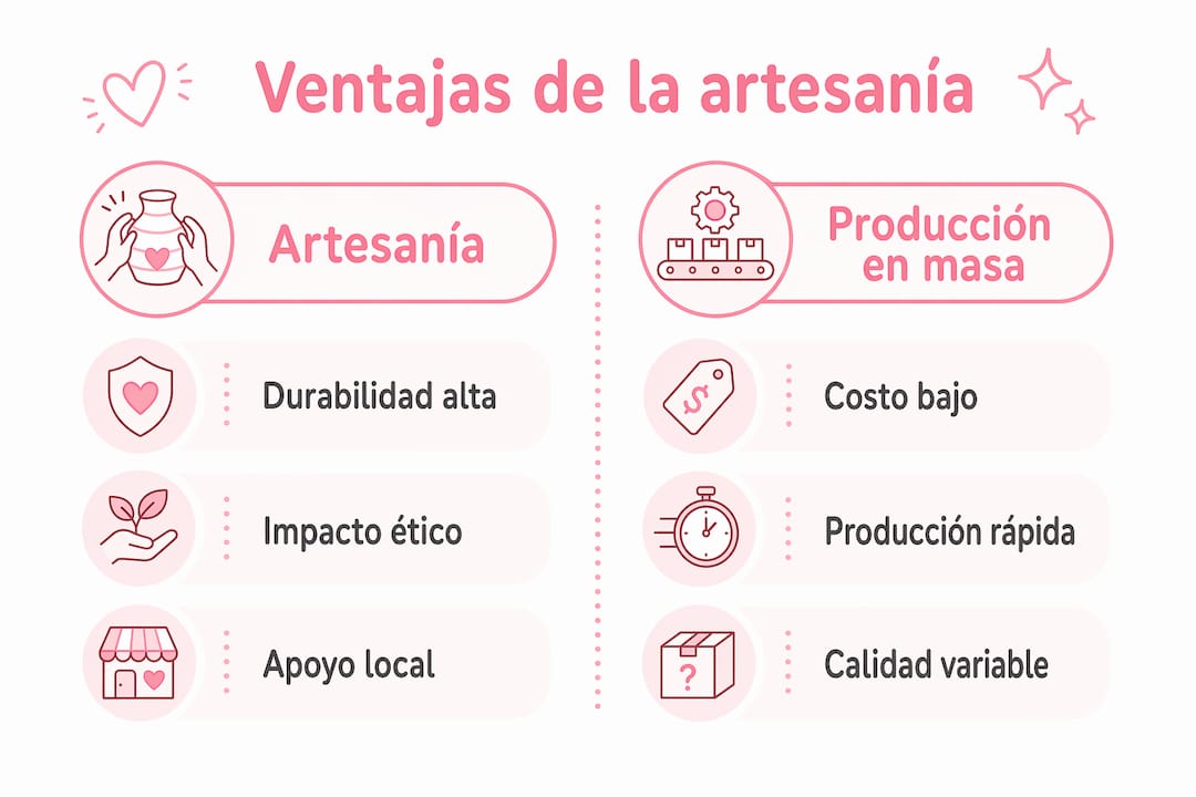 Infografía sobre las ventajas de la producción artesanal frente a la producción en serie