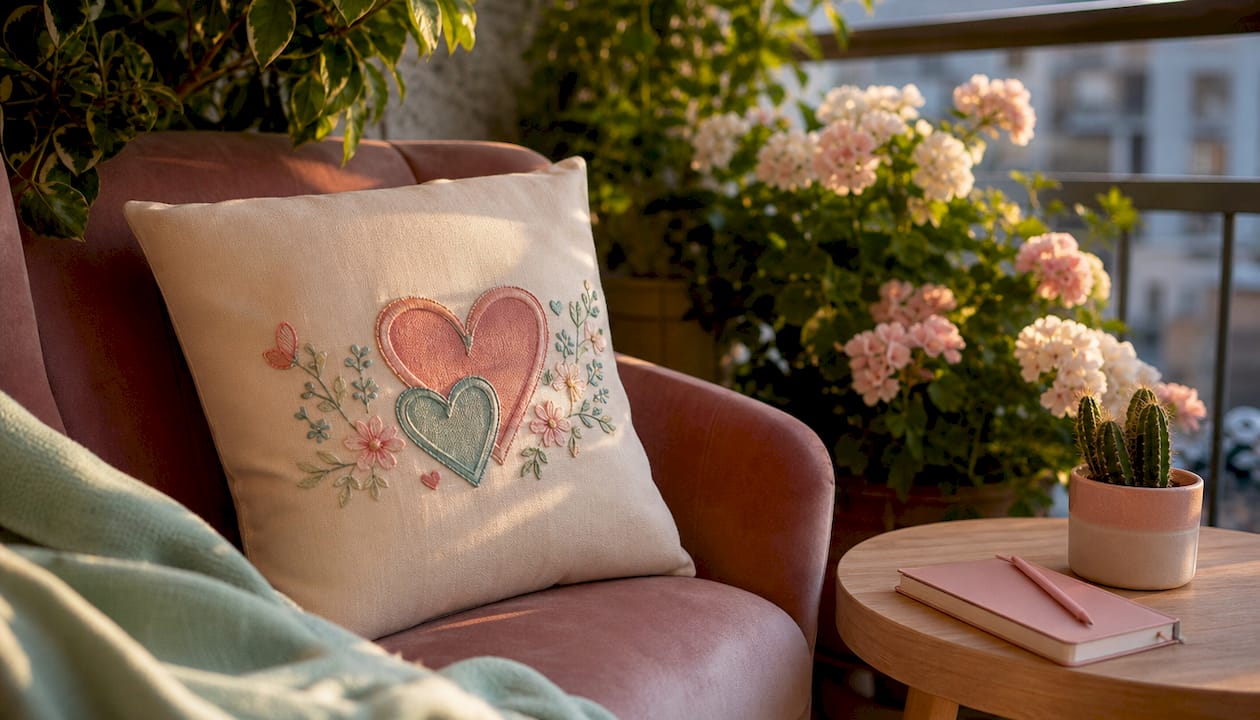 Un cojín personalizado decora el sofá en un salón acogedor.