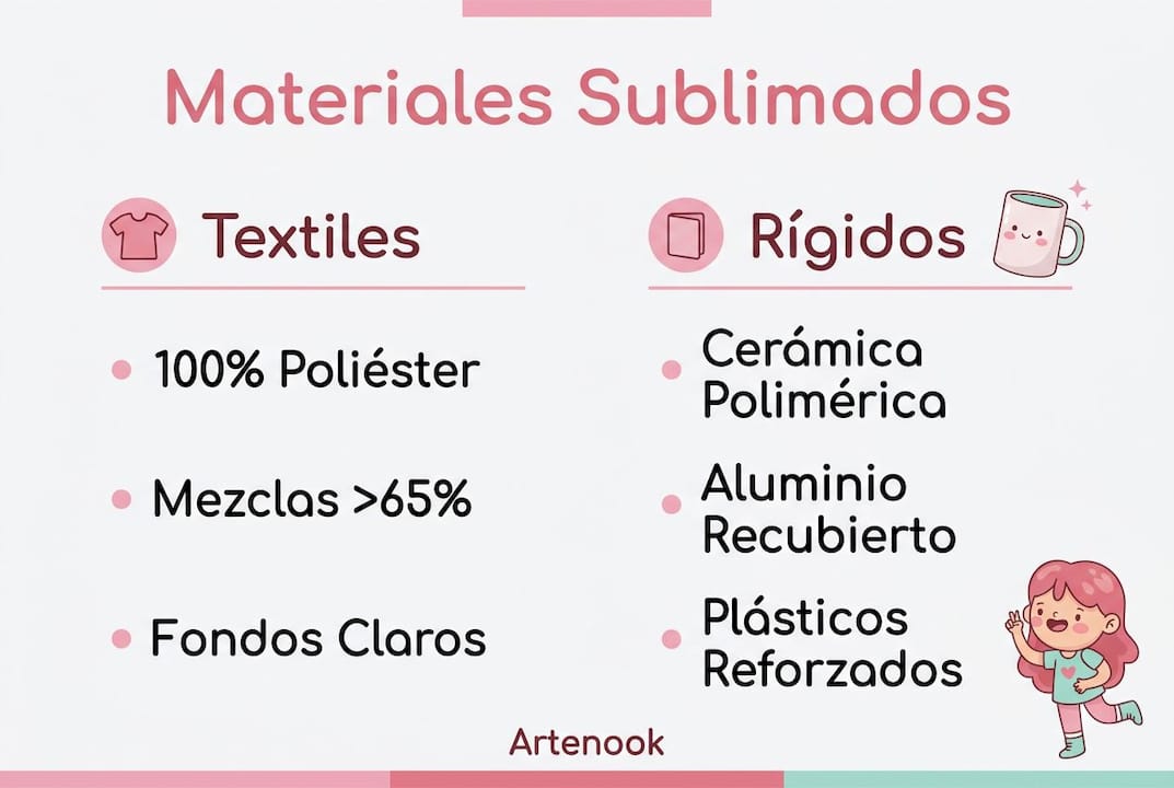 Comparativa visual entre materiales textiles y rígidos para sublimación