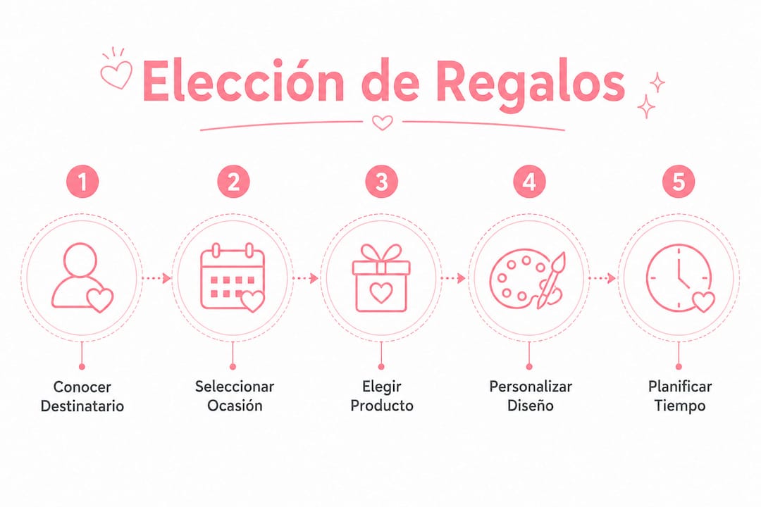 Guía visual con los pasos clave para escoger el regalo personalizado perfecto