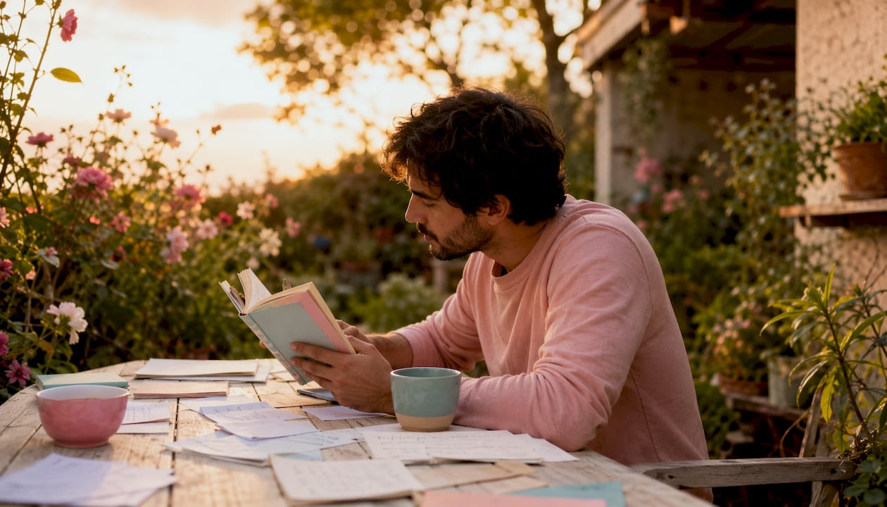 Unas manos hojean un cuaderno personal lleno de notas y apuntes