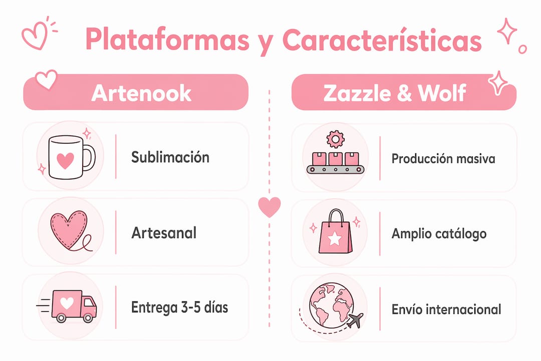 Infografía sobre las principales plataformas para crear regalos personalizados con sublimación: comparación y ventajas de cada una
