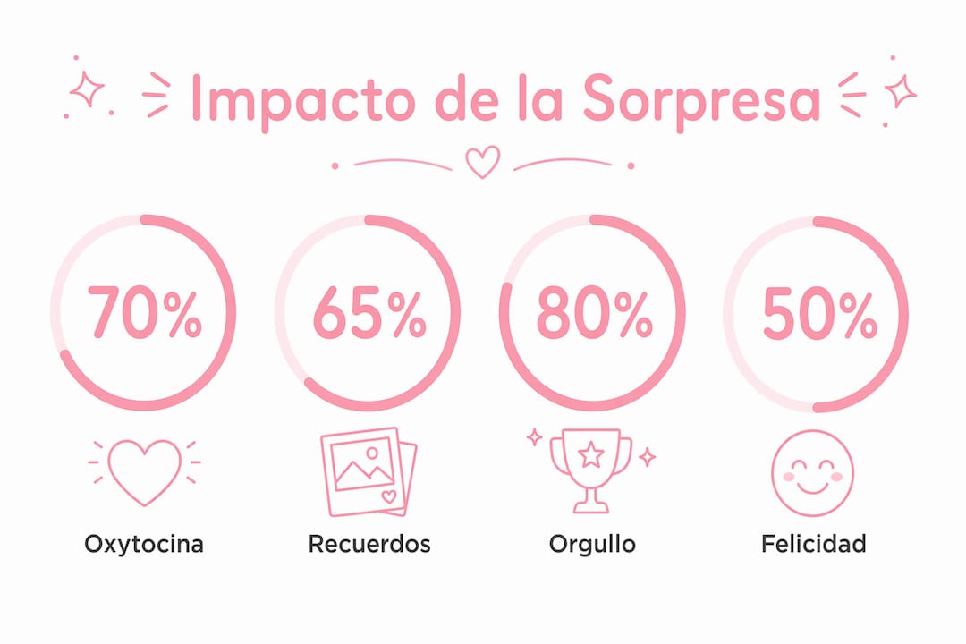Infografía con datos curiosos sobre cómo impacta la sorpresa en la experiencia de recibir un regalo