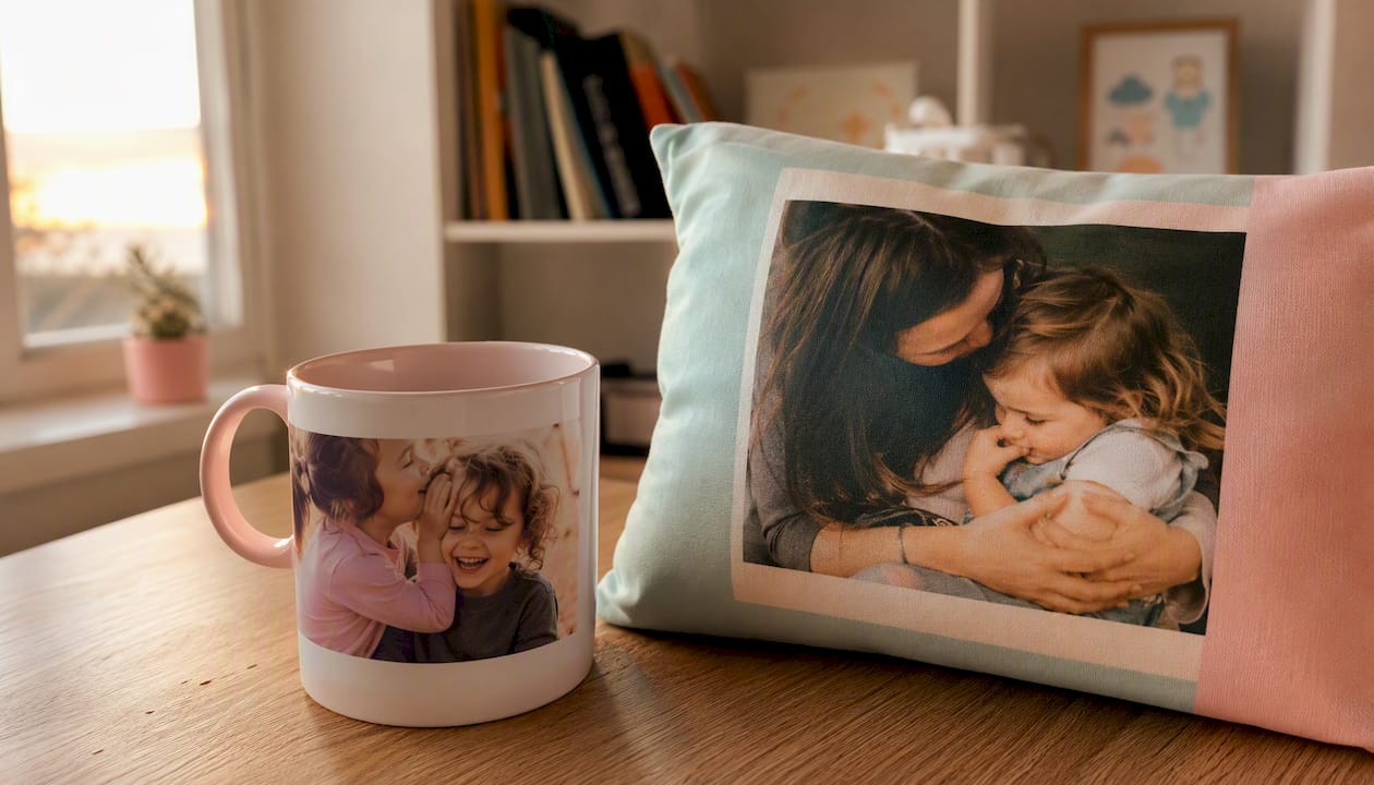 Taza y almohada personalizadas con una foto especial