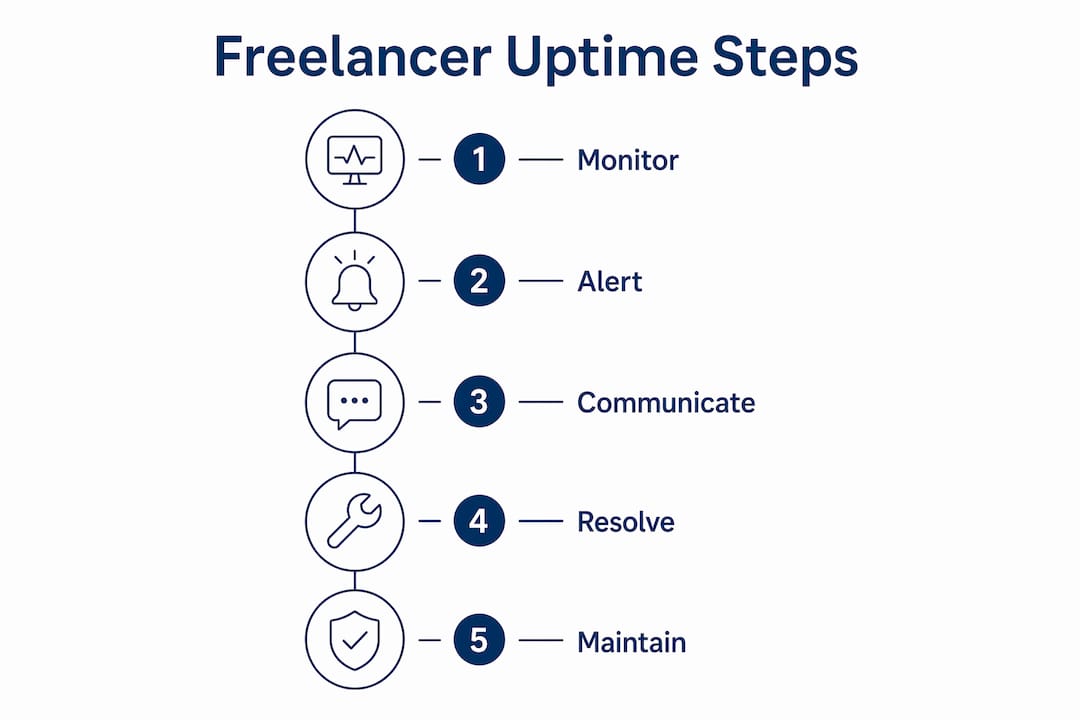 Infographic showing five steps for freelancer website uptime