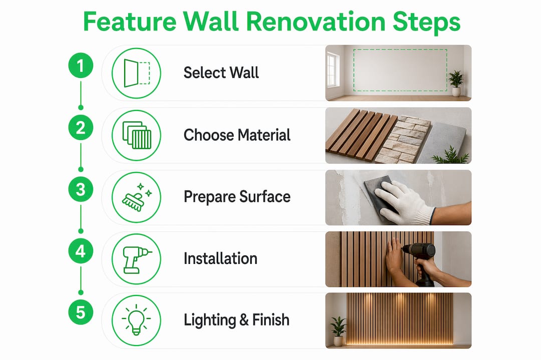 Infographic showing feature wall renovation steps