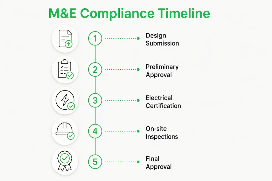 Infographic outlining M&E compliance approval steps