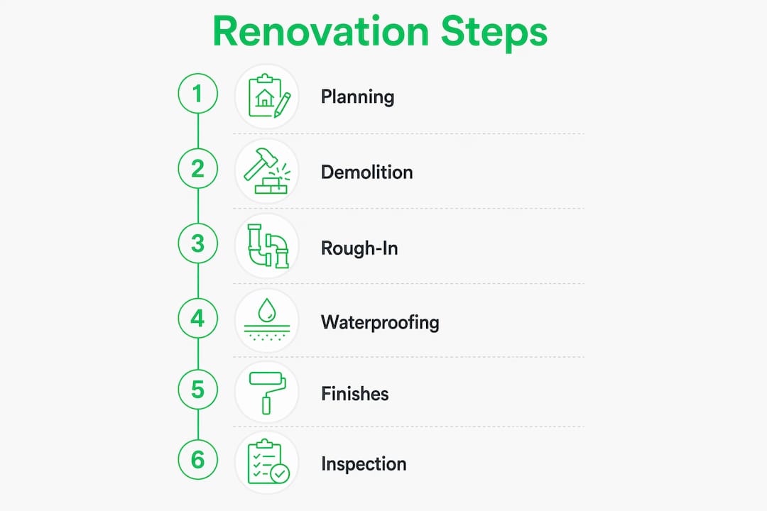 Infographic illustrating bathroom renovation steps
