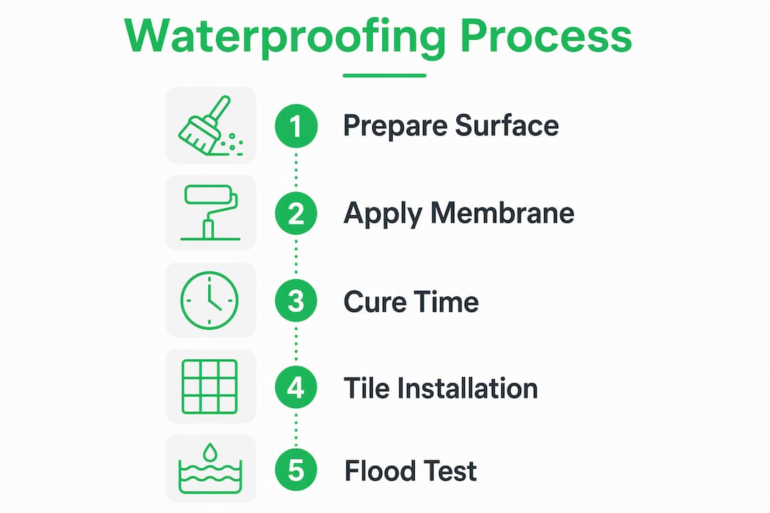 Infographic illustrating bathroom waterproofing steps