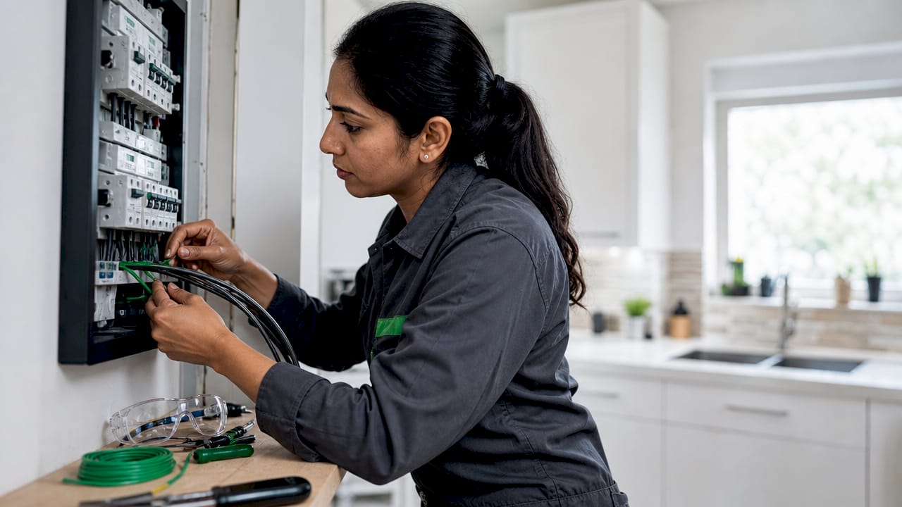Electrician upgrading circuit breakers panel