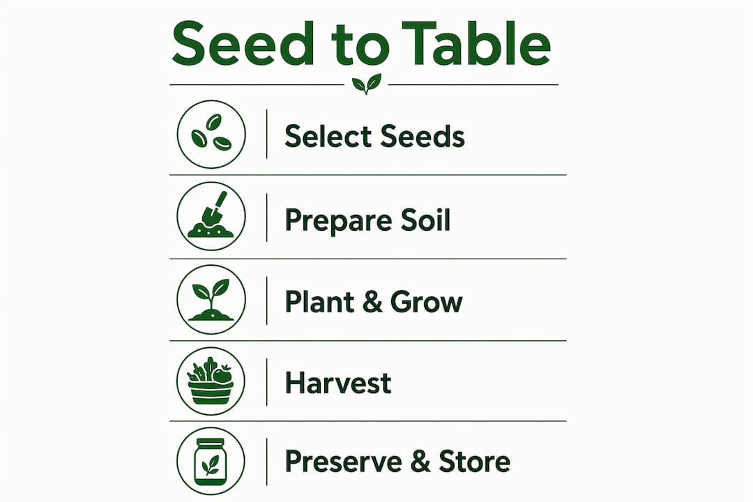 Infographic illustrating organic seed to table steps