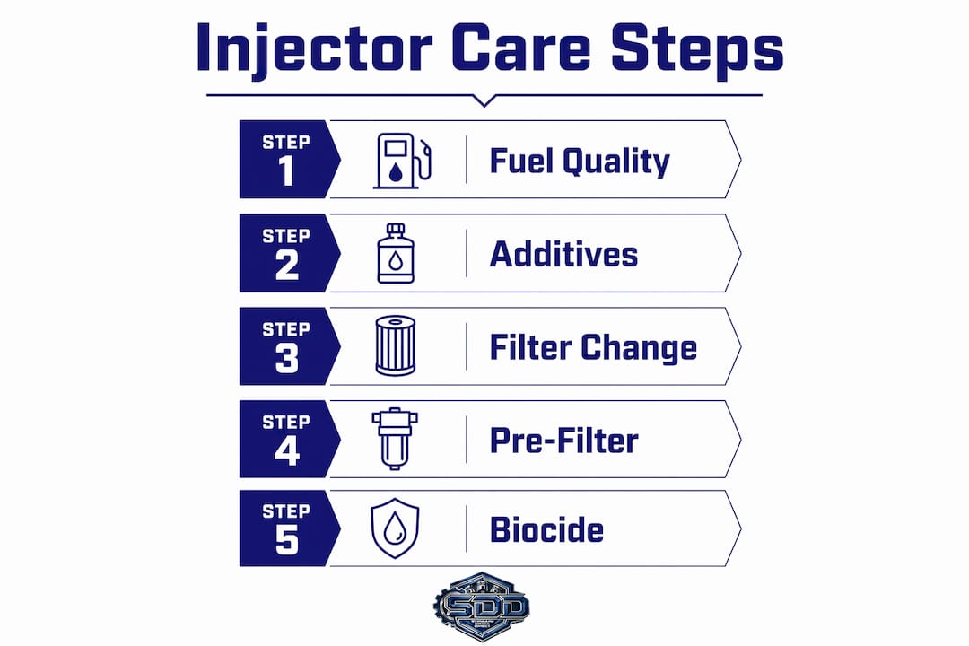 Infographic showing diesel injector maintenance steps