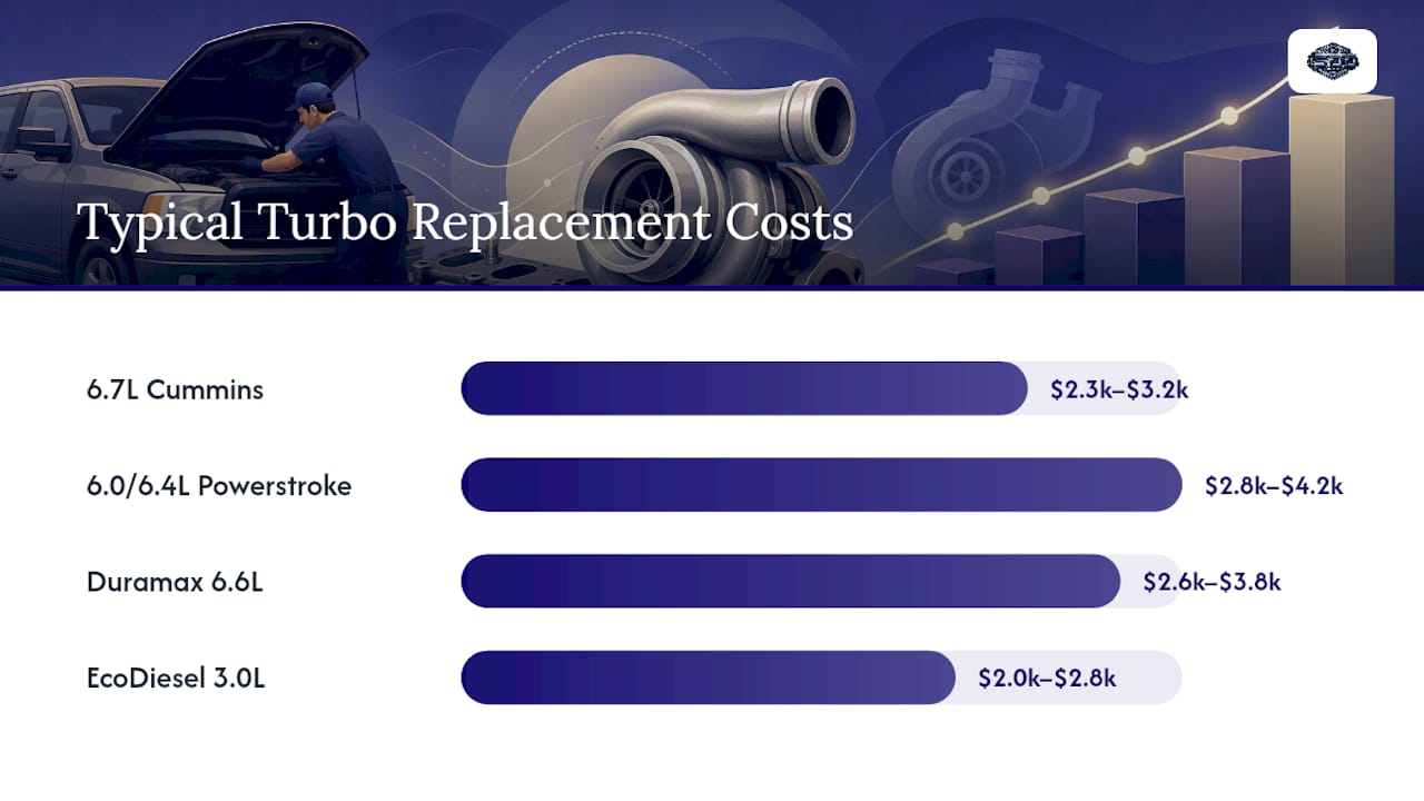 Chart comparing diesel turbo labor hours and costs by engine family