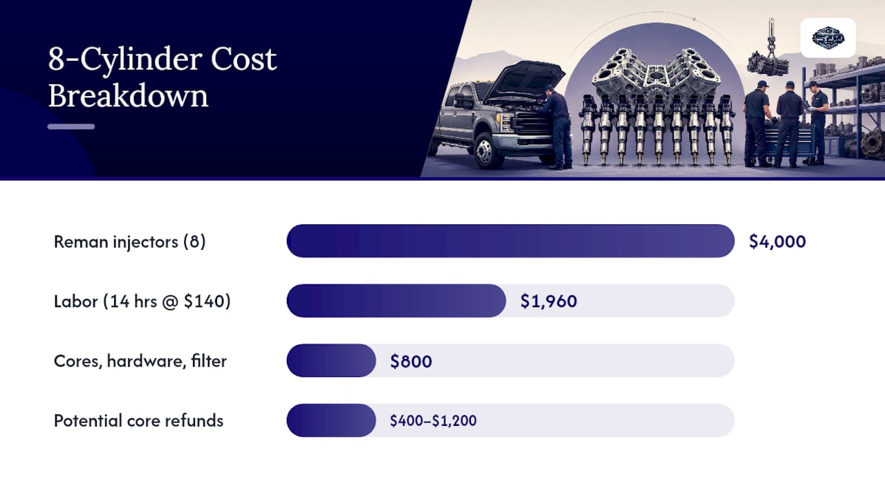 Eight-cylinder diesel injector cost breakdown