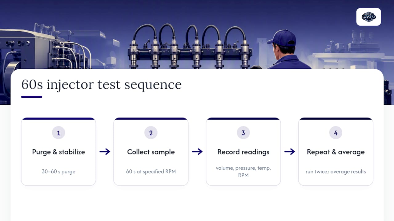 Four-stage injector return rate test protocol