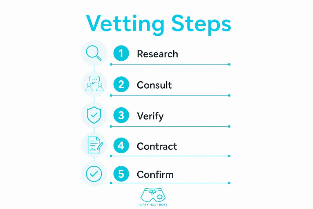 Infographic showing step-by-step entertainment vetting process