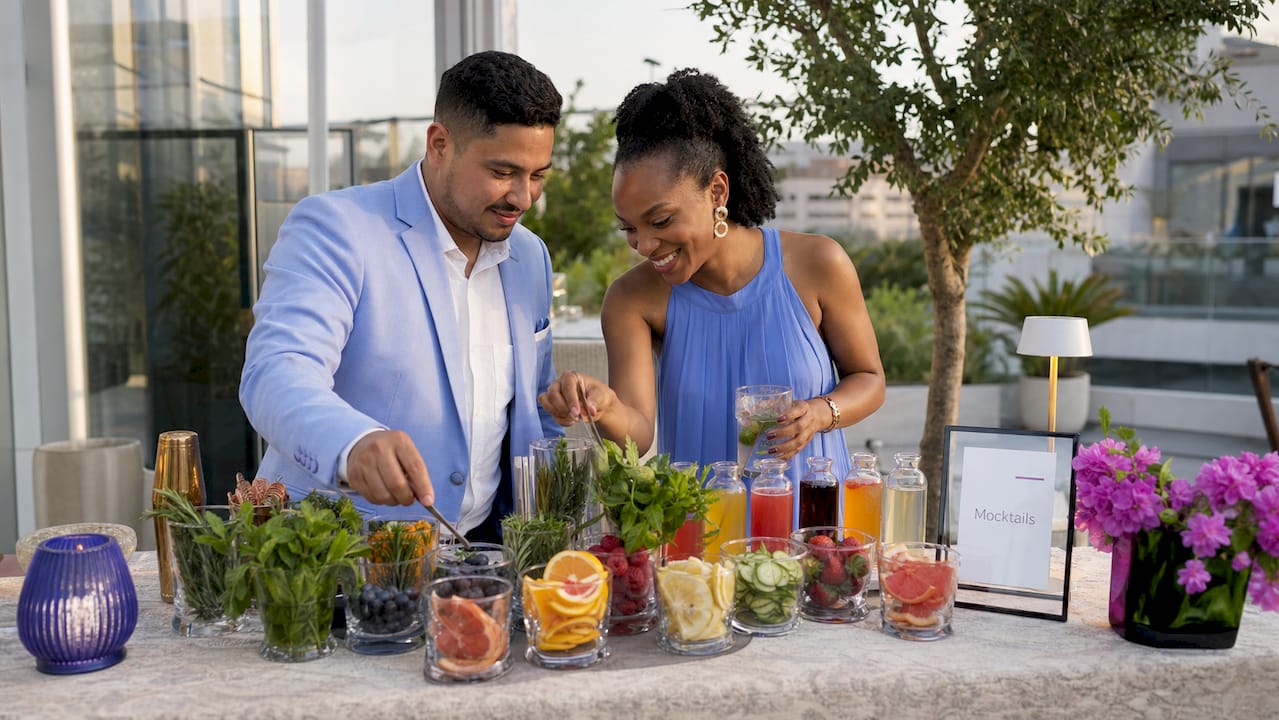 Overhead view of inclusive mocktail bar guest setup