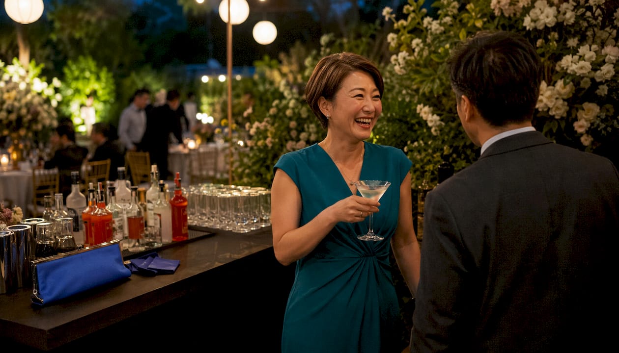 Guest enjoying drink at open bar event