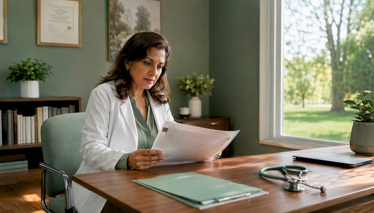 Civil surgeon reviewing immigration medical form